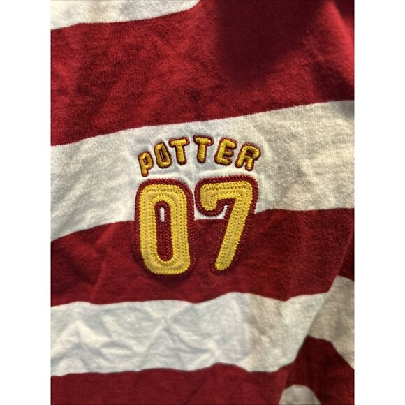 Harry Potter "Potter 07" Hogwarts Crest Red White Striped Polo Shirt Adult M - Picture 2 of 6